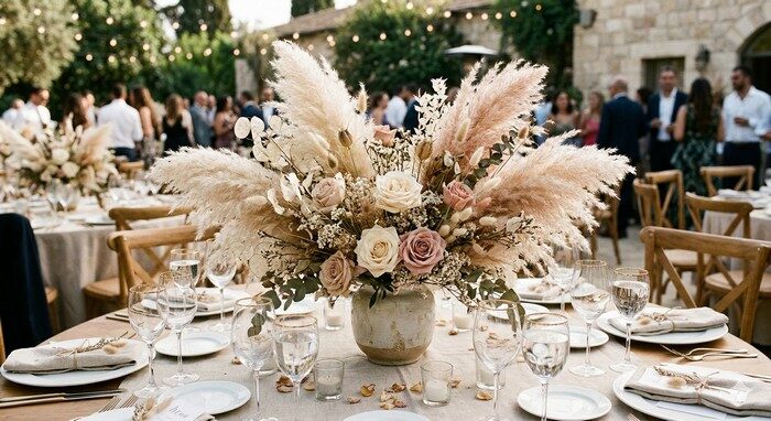 עיצוב שולחנות לחתונה בסטייל טבעי ויוקרתי